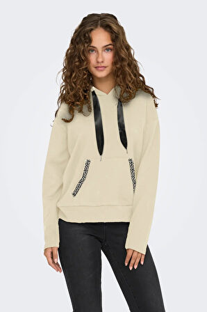 Only Kadın Onlfancy Kapüşonlu Kanguru Cepli Sweatshirt 15303838 Ekru