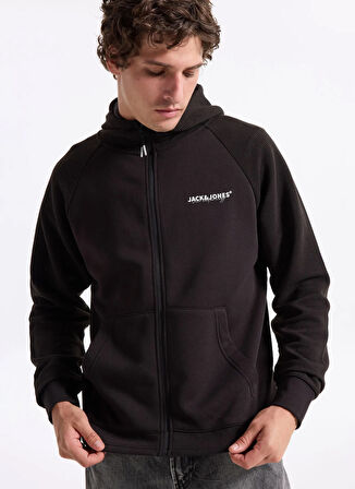 Jack & Jones Kapüşon Yaka Siyah Erkek Sweatshırt 12278609_JJTHATCHER SWEAT ZIP HOOD