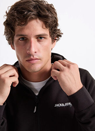 Jack & Jones Kapüşon Yaka Siyah Erkek Sweatshırt 12278609_JJTHATCHER SWEAT ZIP HOOD