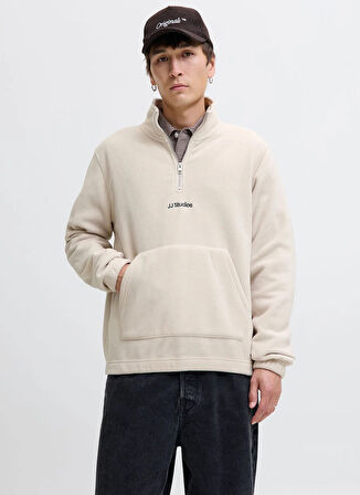 Jack & Jones Yüksek Yaka Bej Erkek Sweatshırt 12279680_JJESOHO HALF ZIP FLEECE SN