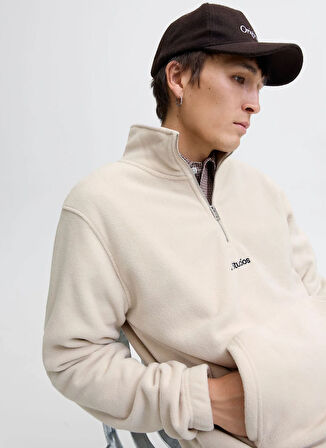 Jack & Jones Yüksek Yaka Bej Erkek Sweatshırt 12279680_JJESOHO HALF ZIP FLEECE SN