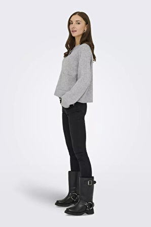 Only Kadın Onlpıemonte Sıfır Yaka Torba Cepli Yünlü Hırka 15344118 Açık Gri