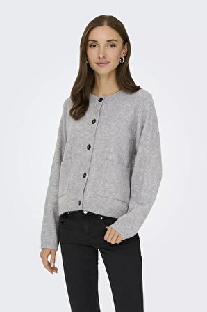 Only Kadın Onlpıemonte Sıfır Yaka Torba Cepli Yünlü Hırka 15344118 Açık Gri