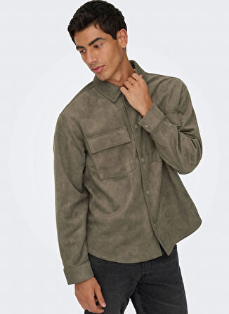 Only & Sons Normal Açık Kahve Erkek Ceket ONSRAVI FAKE SUEDE SHACKET OTW