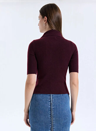 Vero Moda Polo Yaka Dar Bordo Kadın Kazak VMMARINA 2/4 POLONECK PULLOVER