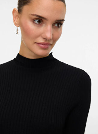 Vero Moda Bisiklet Yaka Siyah Uzun Kadın Elbise VMNANCY RIB LS FUNLNCK SKATER DRESS