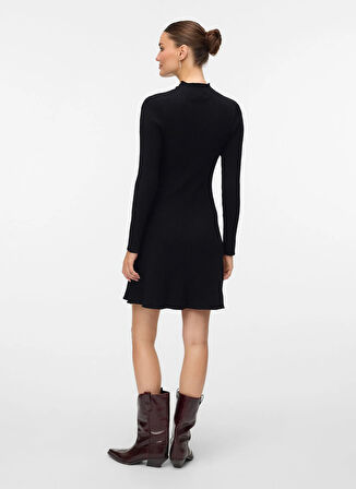 Vero Moda Bisiklet Yaka Siyah Uzun Kadın Elbise VMNANCY RIB LS FUNLNCK SKATER DRESS