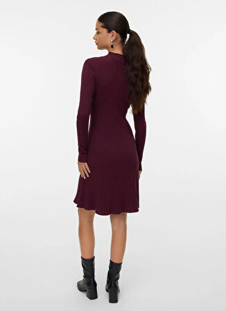 Vero Moda Bisiklet Yaka Bordo Uzun Kadın Elbise VMNANCY RIB LS FUNLNCK SKATER DRESS