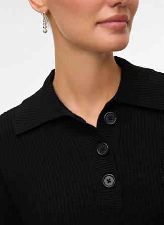 Vero Moda Polo Yaka Normal Siyah Kazak Kadın VMLUNA LS POLONECK SHORT PULLOVER B