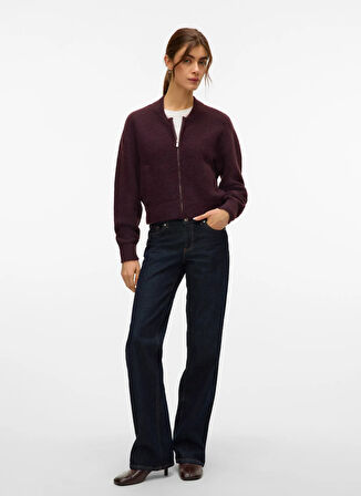Vero Moda Fermuarlı Yaka Normal Bordo Kadın Kazak VMHANNA LS O-NECK ZIPPER CARDIGAN B