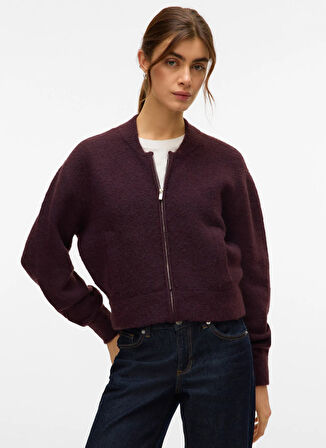 Vero Moda Fermuarlı Yaka Normal Bordo Kadın Kazak VMHANNA LS O-NECK ZIPPER CARDIGAN B