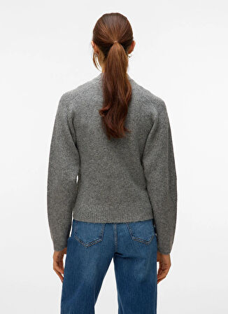 Vero Moda Fermuarlı Yaka Normal Gri Kazak Kadın VMBANG LS HIGH NECK ZIP CARDIGAN BO