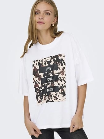 Only OnlRiri S/S AOP Print Top Box JRS Kadın T-Shirt Beyaz (15358200)