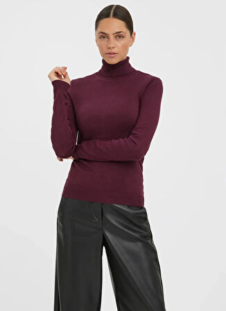 Vero Moda Balıkçı Yaka Dar Bordo Kadın Kazak VMIRIS LS ROLLNECK PULLOVER GA NOOS