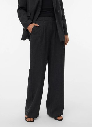 Vero Moda Orta Bel Normal Koyu Gri Melanj Kadın Pantolon VMBESTIE MW WIDE DAD PANT NOOS