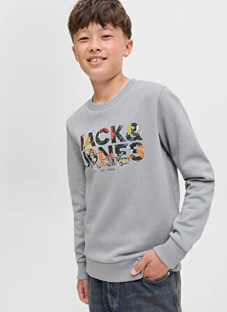 Jack & Jones Baskılı Erkek Çocuk Gri Sweatshırt 12279606