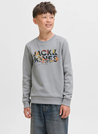 Jack & Jones Baskılı Erkek Çocuk Gri Sweatshırt 12279606