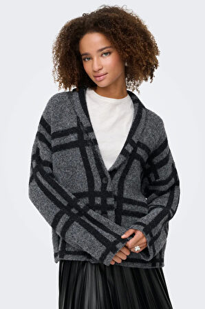 JDY Kadın V-Neck Düğmeli V Yaka Yünlü Hırka 15354098 Koyu Gri