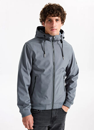 Jack & Jones Gri Erkek Mont 12236300_JJEBASIC SOFTSHELL HOOD NO