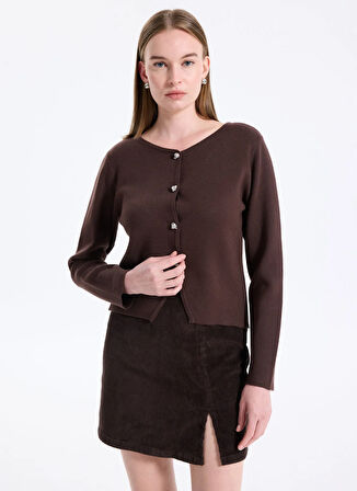 Only Koyu Kahve Kadın Hırka ONLSCARLETT LS BUTTON CARDIGAN KNT