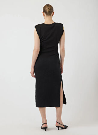 Yas Yuvarlak Yaka Düz Siyah Midi Kadın Elbise YASPINA SL LONG DRESS S.