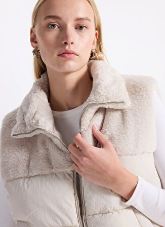 Only Krem Kadın Yelek ONLWANJA FUR PUFFER MIX WAISTCOAT C