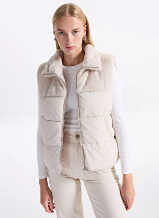 Only Krem Kadın Yelek ONLWANJA FUR PUFFER MIX WAISTCOAT C