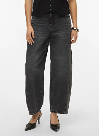 Vero Moda Yüksek Bel Düz Paça Normal Siyah Kadın Denim Pantolon VMZELDA HR BARREL DENIM JEANS MIX