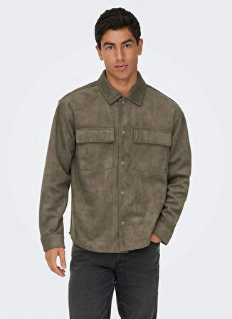 Only & Sons Normal Açık Kahve Erkek Ceket ONSRAVI FAKE SUEDE SHACKET OTW