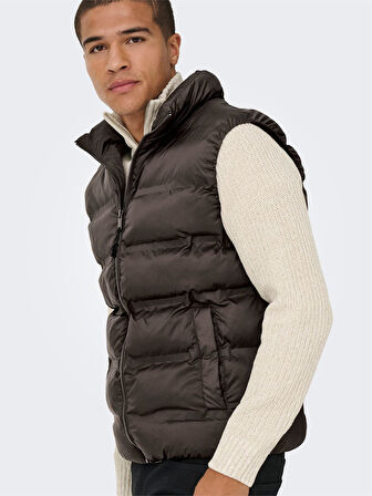 ONSUNION SEAMLESS LIFE PUFFER VEST OTW Erkek Kahverengi Yelek - 22034830