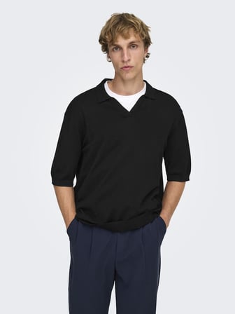 ONSWYLER LIFE RLX 12 SS SPLIT KNIT NOOS Erkek Siyah Kazak - 22036158