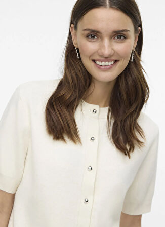 Vero Moda Bisiklet Yaka Normal Krem Kazak Kadın VMTRES BIEN 2/4 O-NECK CARDIGAN