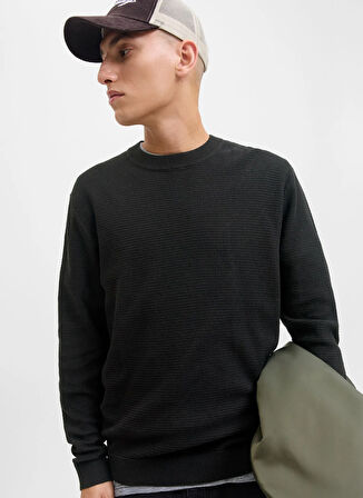 Jack & Jones Bisiklet Yaka Rahat Siyah Erkek Kazak 12283452_JCOTIER KNIT CREW NECK