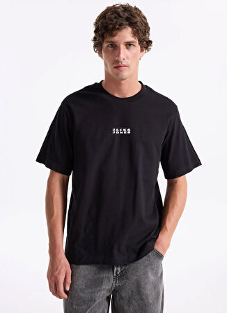 Jack & Jones Bisiklet Yaka Siyah Erkek T-Shirt 12282875_JCOSTANCE MINIMAL TEXT TEE
