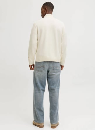 Jack & Jones Yüksek Yaka Beyaz Erkek Sweatshırt JORNORREBRO KNIT HALF ZIP SN