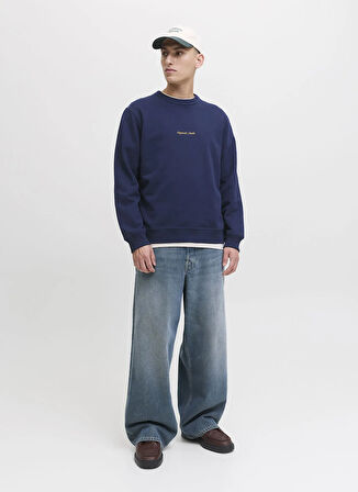 Jack & Jones Bisiklet Yaka Mavi Erkek Sweatshırt 12282893_JORNORREBRO EMB SWEAT CREW