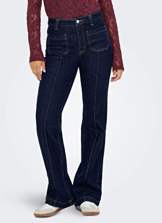 Only Yüksek Bel Geniş Paça Normal Koyu Mavi Kadın Denim Pantolon ONLEMILY HW FLARED RINSE DNM MAE