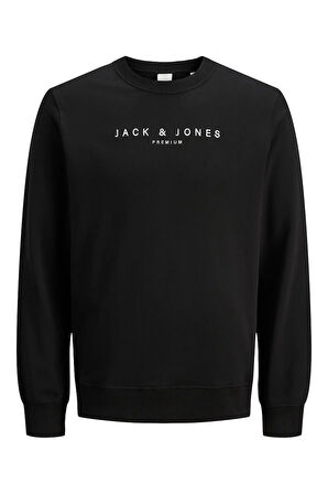 Jack & Jones Erkek Jprccjayson Yazı Detaylı Bisiklet Yaka %100 Pamuk Sweatshirt 12283436 Siyah