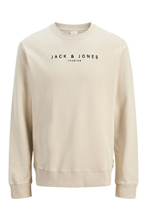 Jack & Jones Erkek Jprccjayson Yazı Detaylı Bisiklet Yaka %100 Pamuk Sweatshirt 12283436 Bej