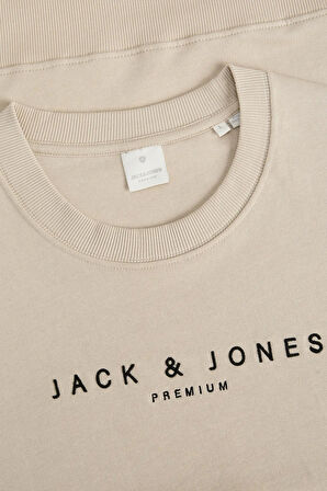 Jack & Jones Erkek Jprccjayson Yazı Detaylı Bisiklet Yaka %100 Pamuk Sweatshirt 12283436 Bej