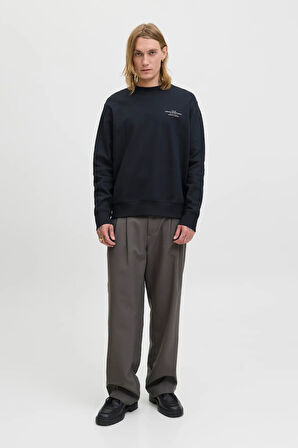 Jack & Jones Erkek Jprblachad Baskılı Bisiklet Yaka Sweatshirt 12261386 Siyah