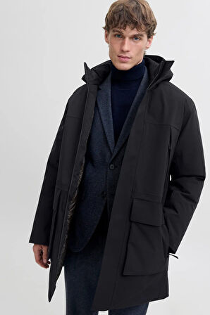 Jack & Jones Erkek Jprccmoon Su Geçirmez Kapüşonlu Kaban 12280904 Siyah