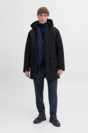 Jack & Jones Erkek Jprccmoon Su Geçirmez Kapüşonlu Kaban 12280904 Siyah