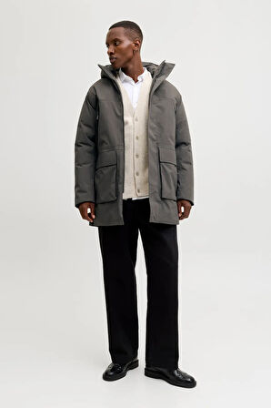 Jack & Jones Erkek Jprccmoon Su Geçirmez Kapüşonlu Kaban 12280904 Füme