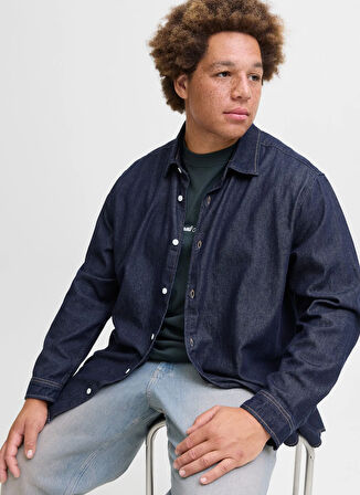 Jack & Jones Oversize Koyu Mavi Erkek Denim Gömlek 12283674_JORNORREBRO DENIM SHIRT LS