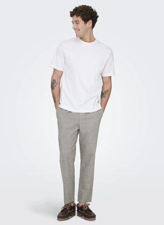 Only & Sons Lastikli Bel Rahat Açık Kahve Erkek Chino Pantolon 22024966 ONSLINUS CROP LIN PNT NOOS