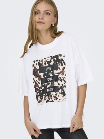 Only OnlRiri S/S AOP Print Top Box JRS Kadın T-Shirt Beyaz (15358200)