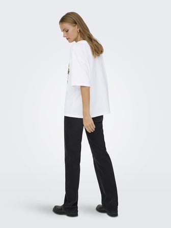 Only OnlRiri S/S AOP Print Top Box JRS Kadın T-Shirt Beyaz (15358200)