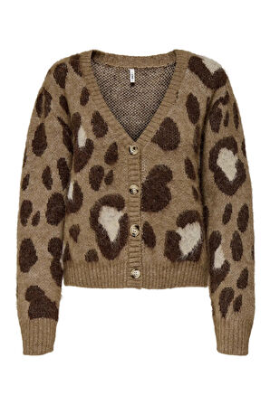 Only Kadın Onledelıe V Yaka Desenli Yün Hırka 15353090 Kahverengi