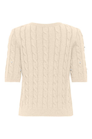 Only Kadın Onlsussı İnci ve Taş Süslemeli Kısa Kollu Örme Kazak 15352067 Ekru